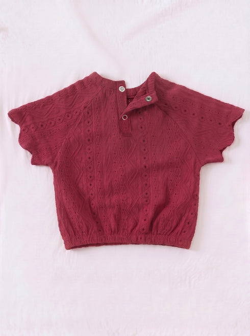 Mehroon Scalloped Pajama Set