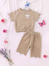 Beige Scalloped Pajama Set