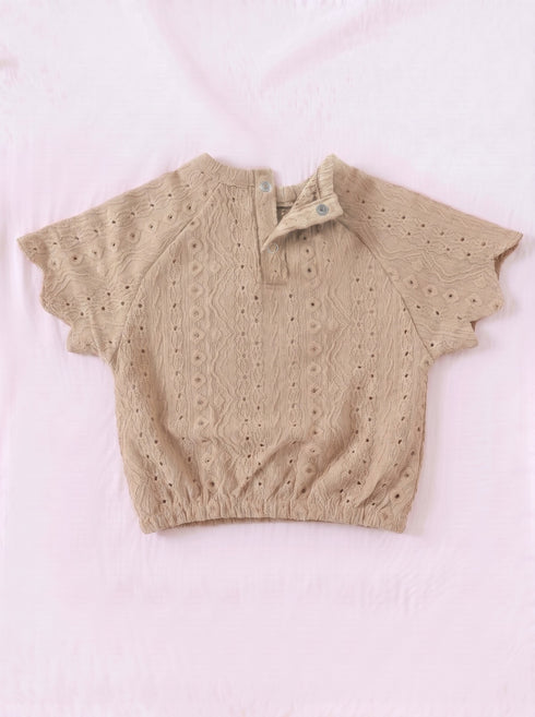 Beige Scalloped Pajama Set
