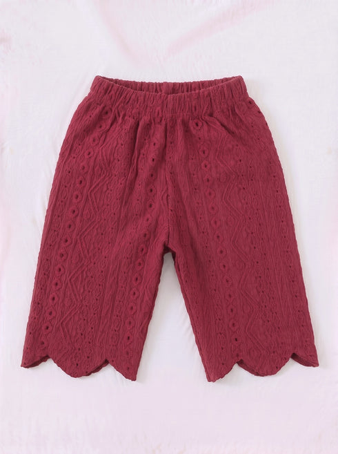 Mehroon Scalloped Pajama Set
