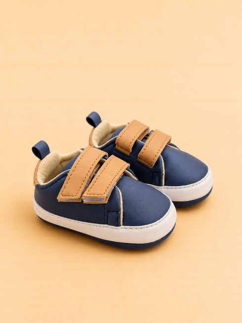 Navy & Caramel Sneakers with Velcro Straps