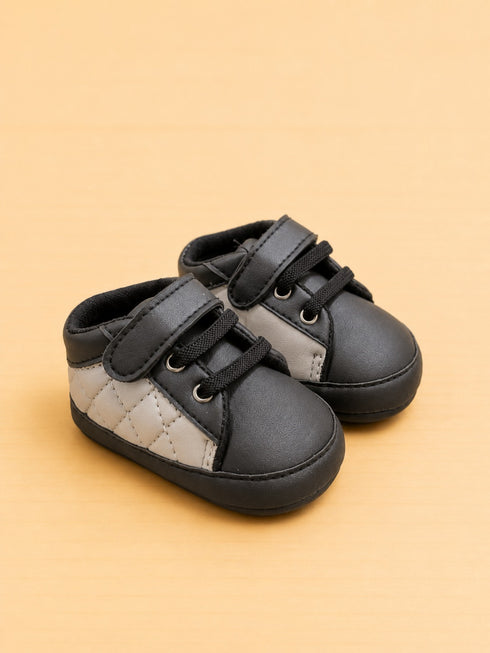 Black & Silver Grey Sneakers with Velcro Straps