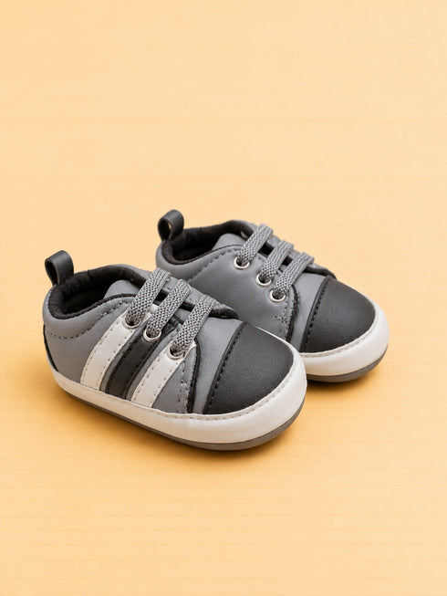 Grey Triple Striped Sneakers with Velcro Straps