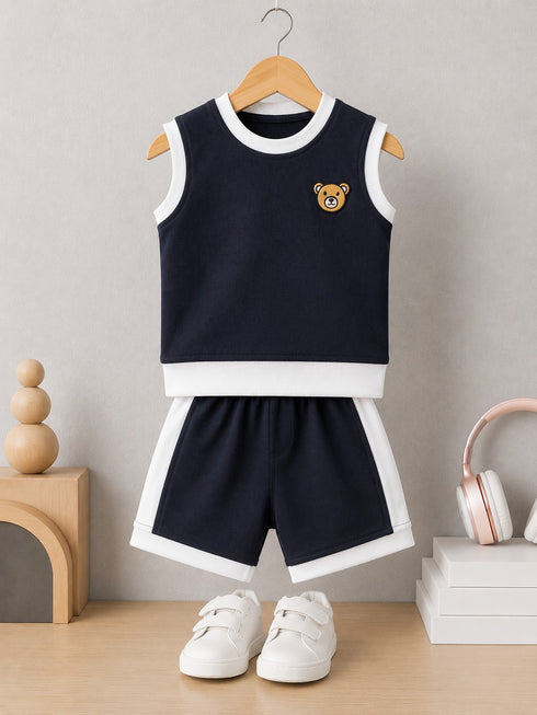Black Bear Embroidered Short Set
