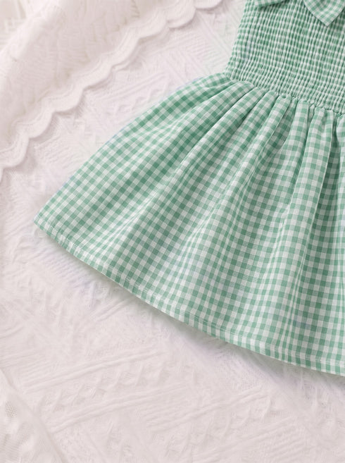 Green Plaid Smocked Bow Frock
