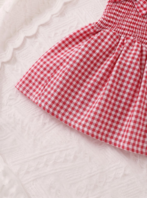 Red Plaid Smocked Bow Frock