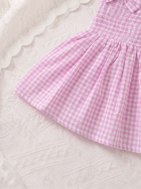 Pink Plaid Smocked Bow Frock