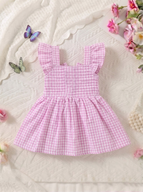 Pink Plaid Smocked Bow Frock