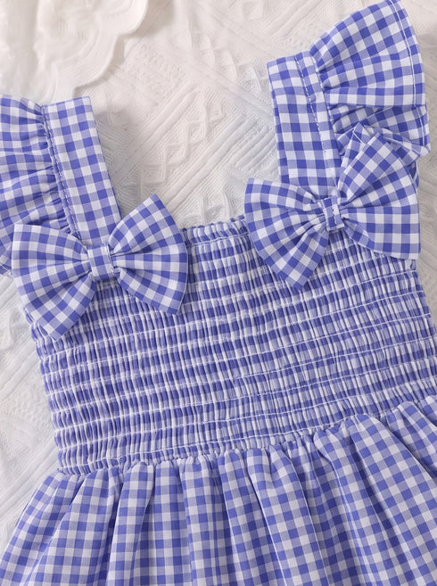Blue Plaid Smocked Bow Frock