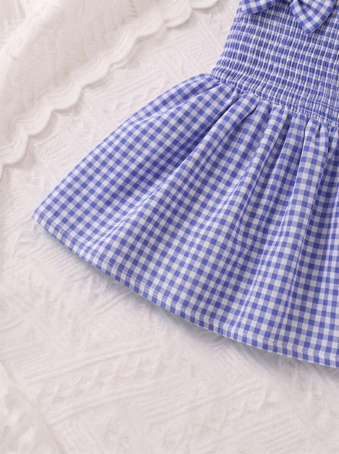 Blue Plaid Smocked Bow Frock