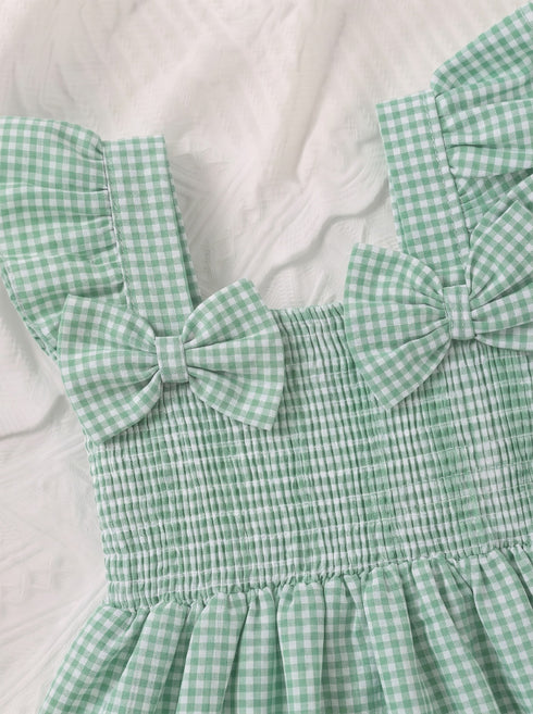 Green Plaid Smocked Bow Frock