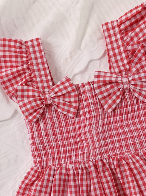 Red Plaid Smocked Bow Frock