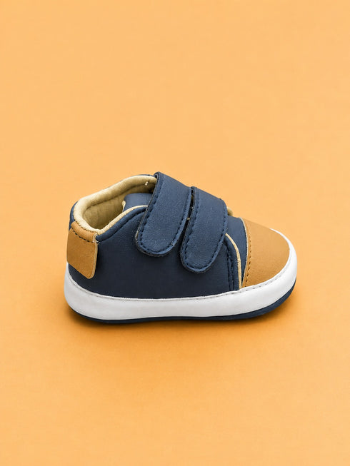 Navy & Caramel Sneakers with Velcro Straps