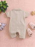 Beige Jacquard Textured Polo Romper