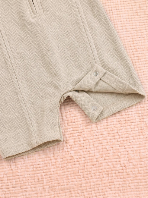 Beige Jacquard Textured Polo Romper