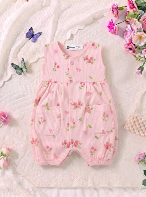 Rose Blossom Front Open Buttoned Romper