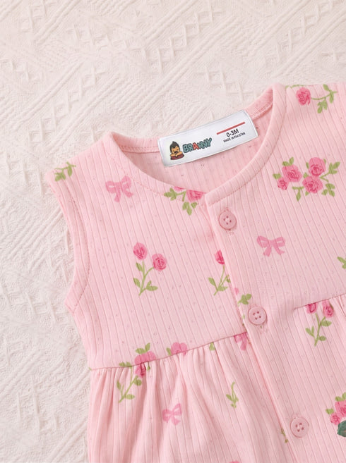 Rose Blossom Front Open Buttoned Romper