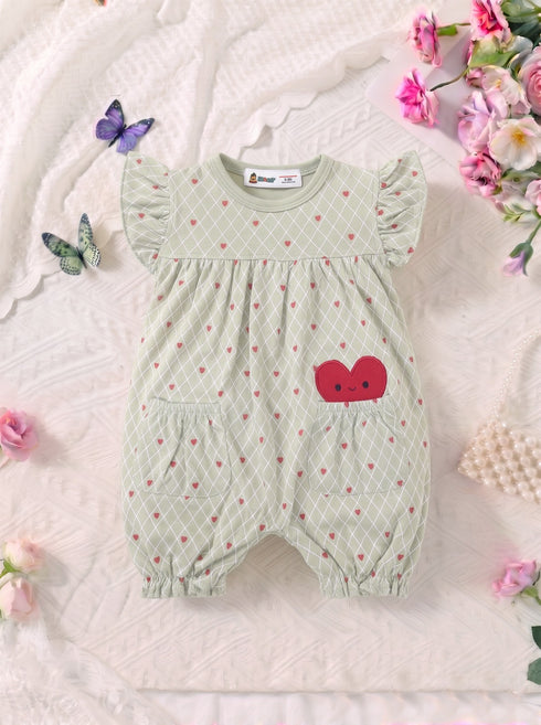 Lovely Hearts Printed Frill Romper