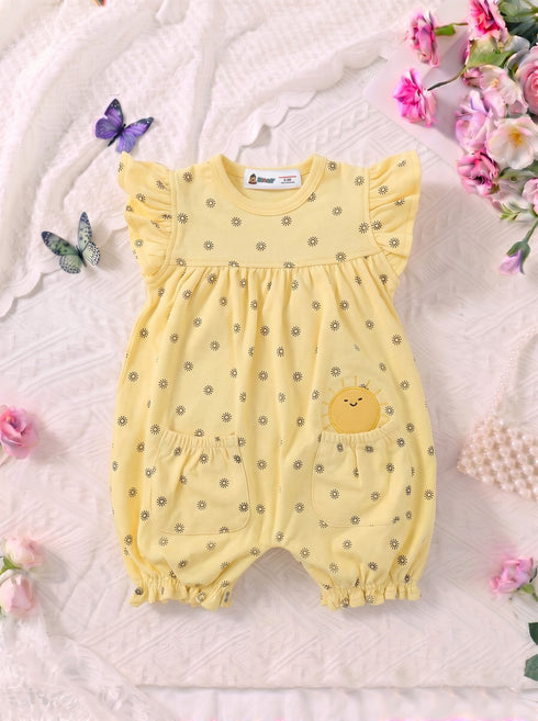 Yellow Sunshine Printed Frill Romper
