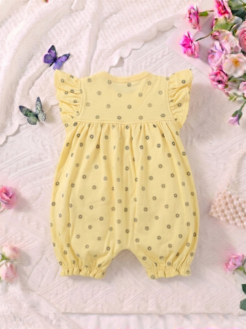 Yellow Sunshine Printed Frill Romper