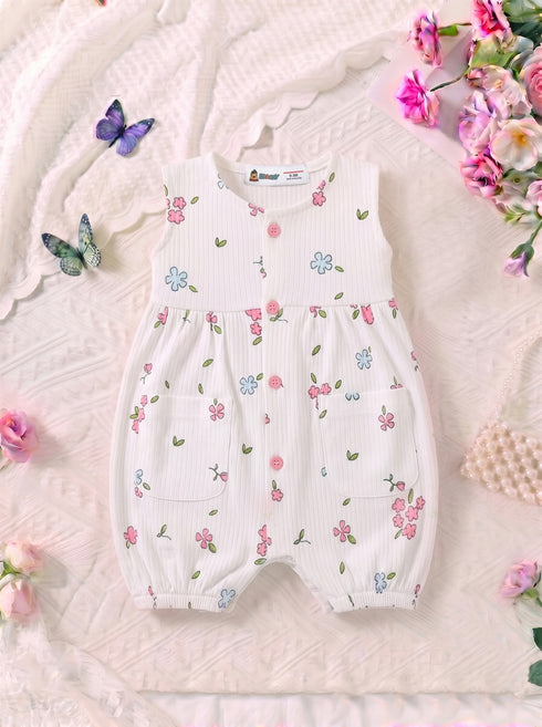 Pastel Blossom Front Open Buttoned Romper