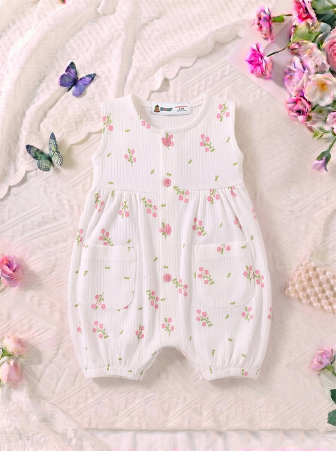 Spring Blossom Front Open Buttoned Romper