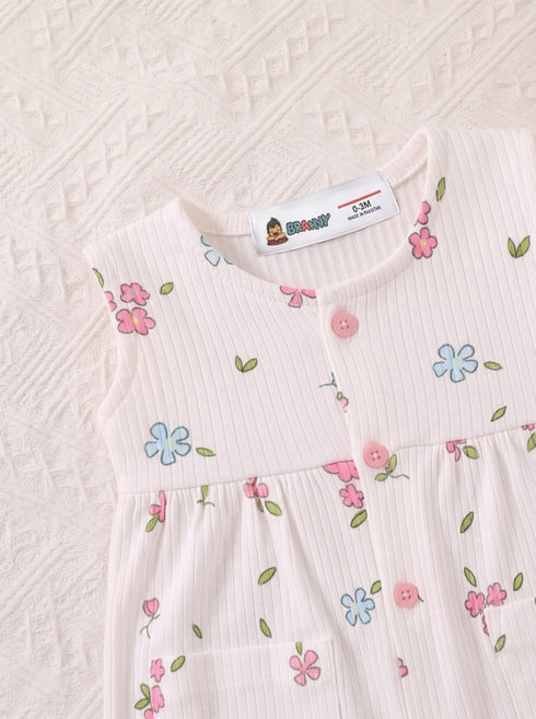 Pastel Blossom Front Open Buttoned Romper