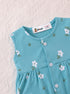 Turquoise Floral Front Open Buttoned Romper