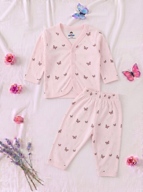 Butterfly Dreams Full Sleeve Night Suit Set (Pink)