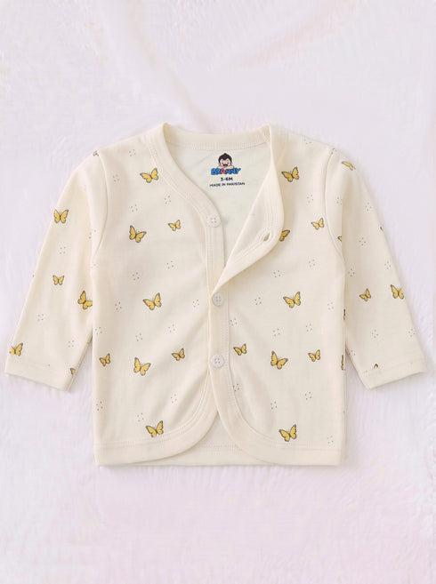 Butterfly Dreams Full Sleeve Night Suit Set (Cream)