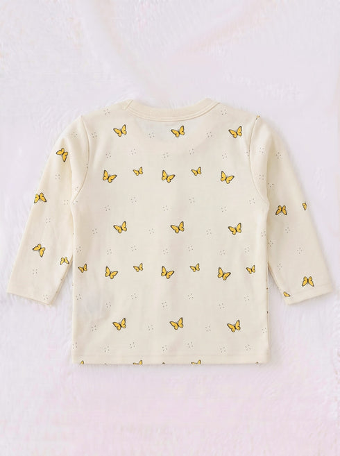 Butterfly Dreams Full Sleeve Night Suit Set (Cream)