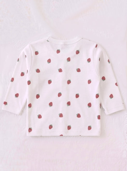 Strawberry Garden Full Sleeve Night Suit Set (White)
