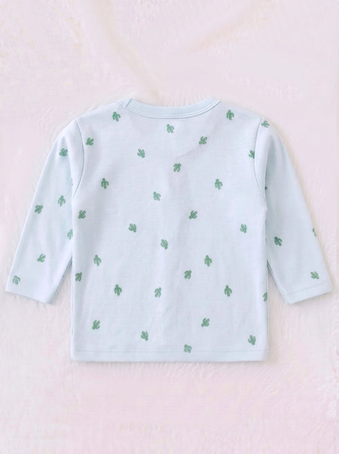 Cactus Dream Full Sleeve Night Suit Set (Sky Blue)