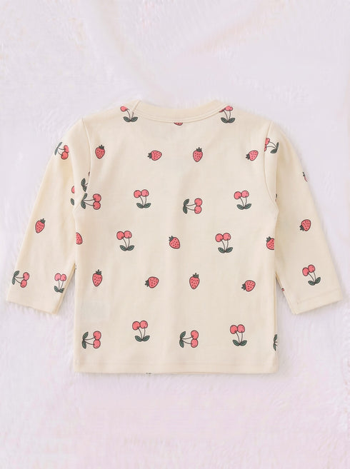 Cherry Berry Full Sleeve Night Suit Set (Light Yellow)
