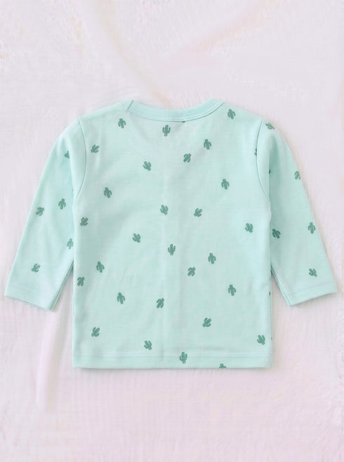 Cactus Dream Full Sleeve Night Suit Set (Sea Green)