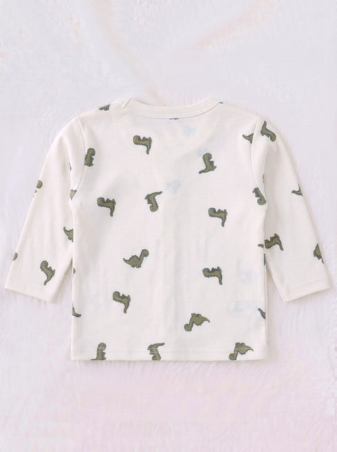 Dino Baby Full Sleeve Night Suit Set (White)