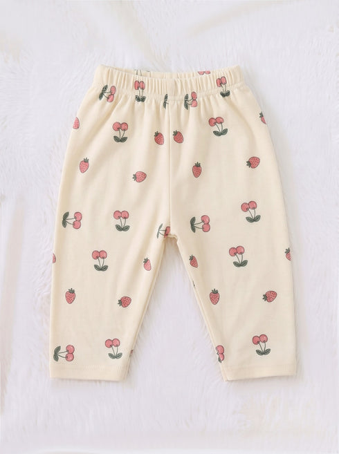 Cherry Berry Full Sleeve Night Suit Set (Light Yellow)