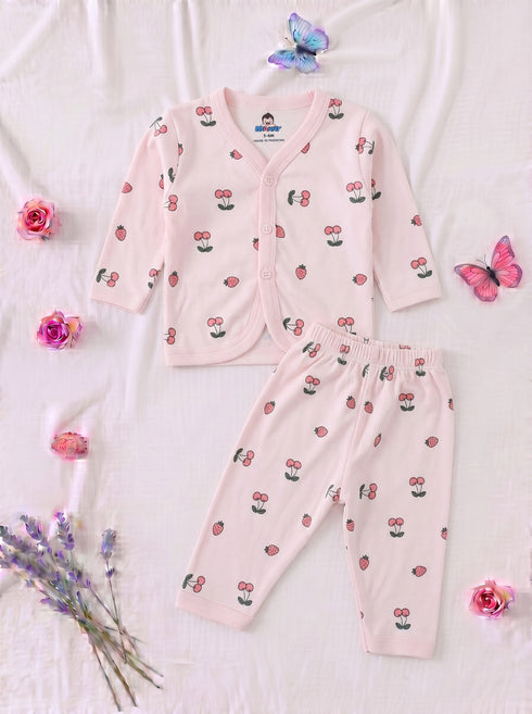 Cherry Berry Full Sleeve Night Suit Set (Pink)