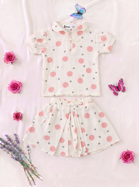 Blush Polka Dot Polo Skirt Set