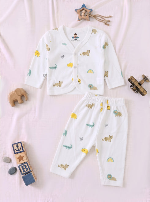 Safari Friends Full Sleeve Night Suit Set (White)