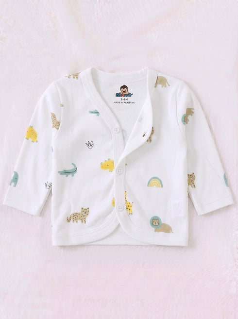 Safari Friends Full Sleeve Night Suit Set (White)
