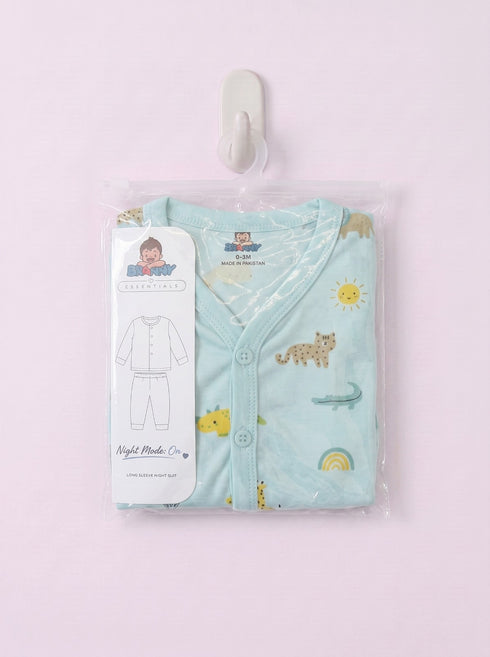 Safari Friends Full Sleeve Night Suit Set (Sky Blue)