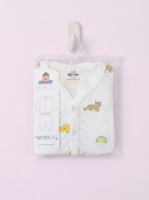 Safari Friends Full Sleeve Night Suit Set (White)