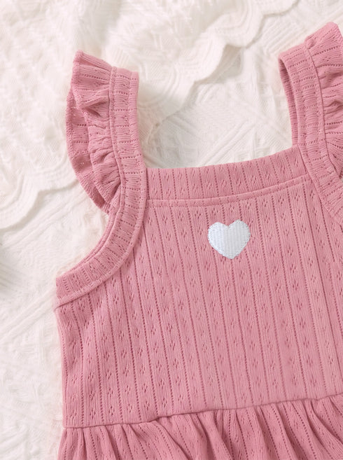 Pink Heart Embroidered Ruffle Grace Bodysuit
