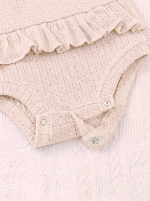 Beige Heart Embroidered Ruffle Grace Bodysuit