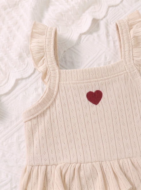 Beige Heart Embroidered Ruffle Grace Bodysuit