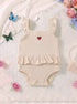 Beige Heart Embroidered Ruffle Grace Bodysuit