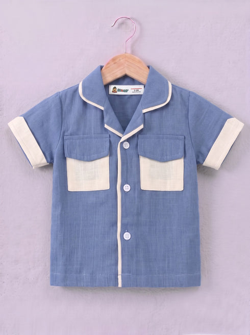 Blue Cuban Collar Short Set