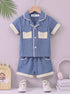 Blue Cuban Collar Short Set