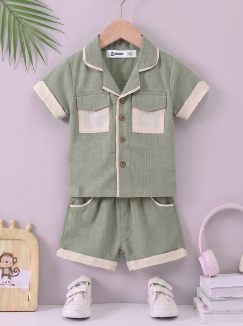 Green Cuban Collar Short Set